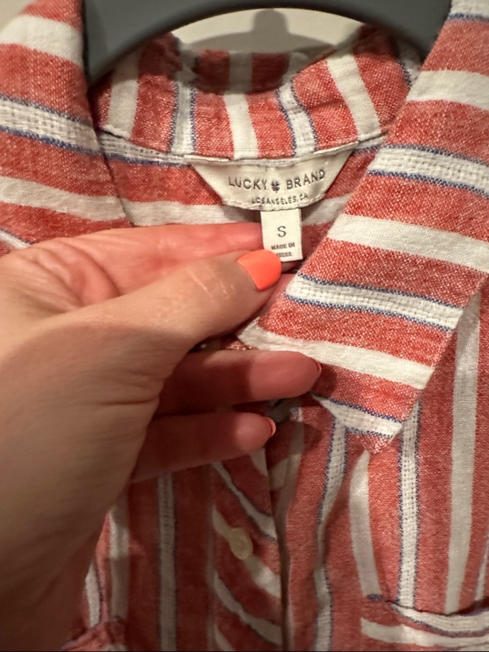 Striped Red Button-Front Cap-Sleeve Top - Picture 3 of 4